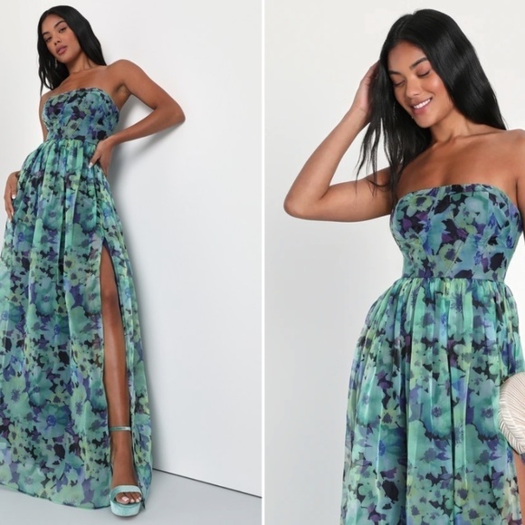 LULU's Floral Sexy Flowy Prom Wedding Chic Bustier Maxi Dress NWT - Picture 1 of 3